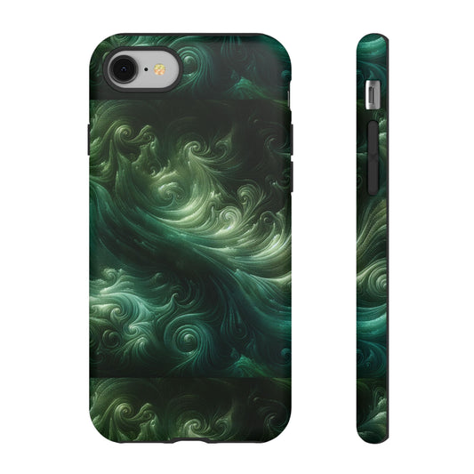 Artistic Tough Phone Case - Swirling Green Design